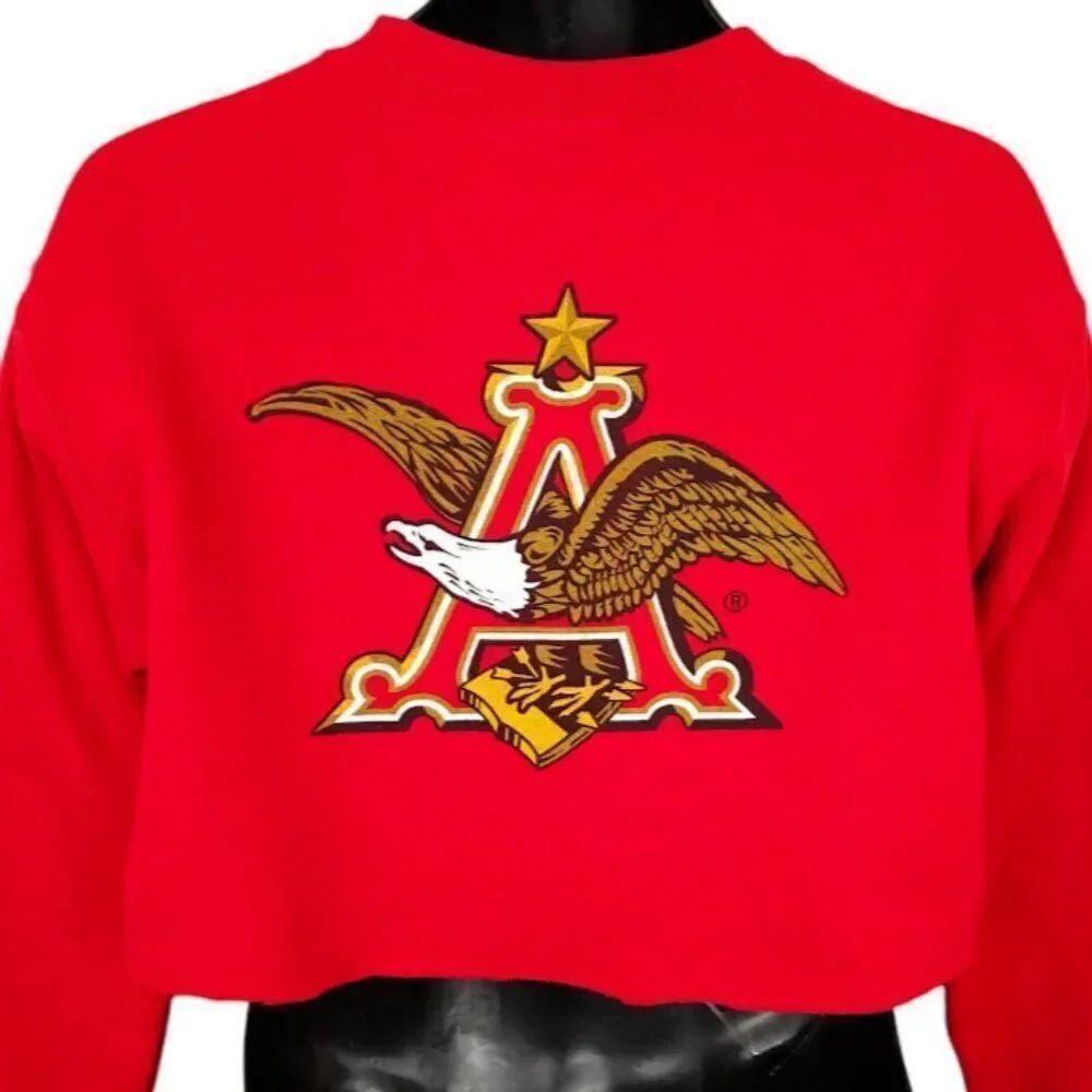 Budweiser Sweatshirt Mens Size Small Red Crop Top King Of Beers Breweriana